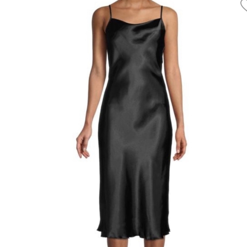 Bebe Sleek Black Satin Cowl Neck slip Dress